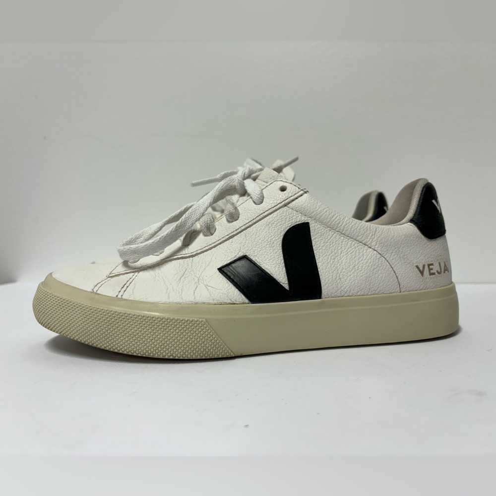VEJA Campo White Black Tan Leather Lace Up Sneaker Women’s Size 6 - Picture 2 of 6
